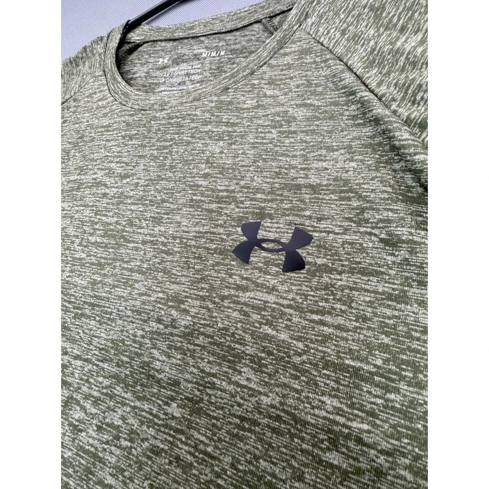 Under Armour The Tech Tee Mens Medium Olive Green Heather Loose Fit T-Shirt - Picture 3 of 4